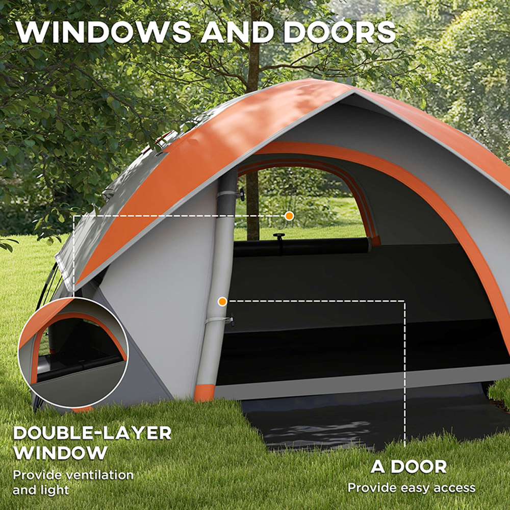 Outsunny 2 Person Waterproof Camping Tent with Sewn-in Groundsheet Orange Image 7