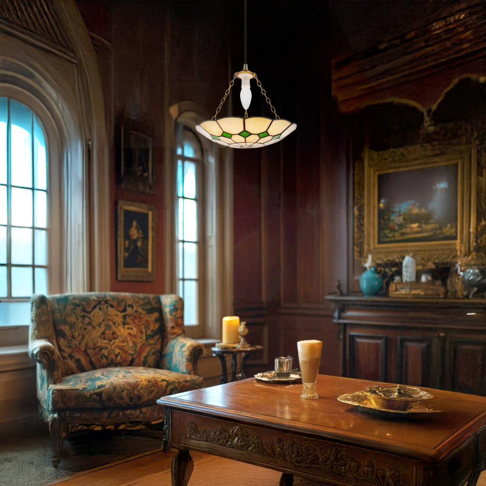 Happy Homewares Green Diamond Amber Stained Glass Pendant Lighting Shade Image 2