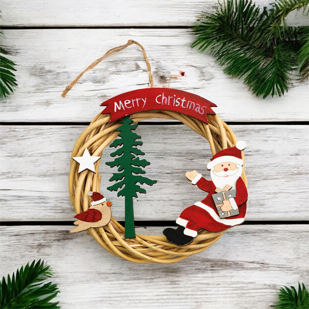 St Helens Natural Colour Hanging Wicker Wreath with Santa Image 2