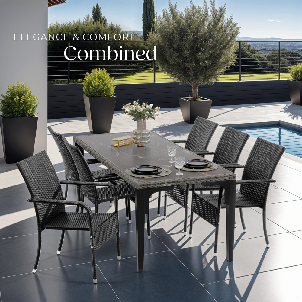 tectake Girona Set of 8 Garden Polyrattan Stackable Chair Image 8