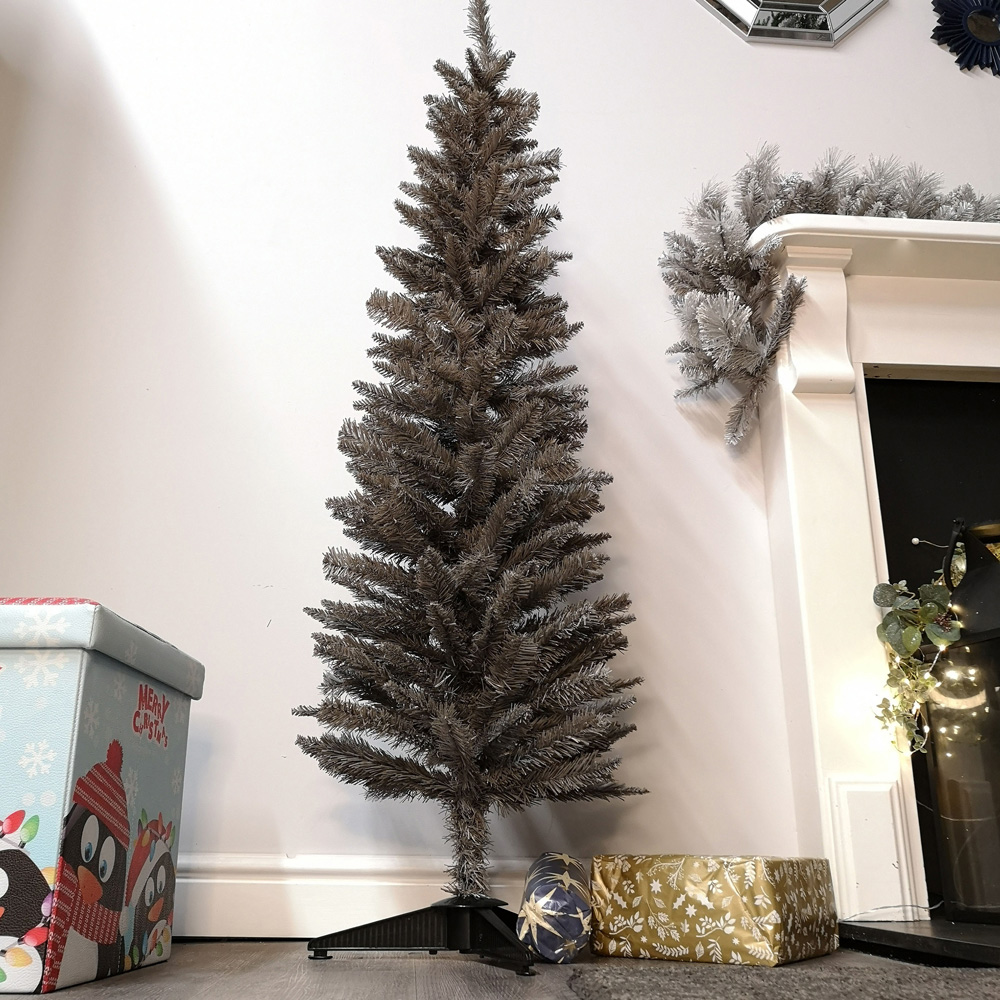 Samuel Alexander Grey Snowtime Wrapped Pencil Pine Artificial Christmas Tree 5ft Image 2