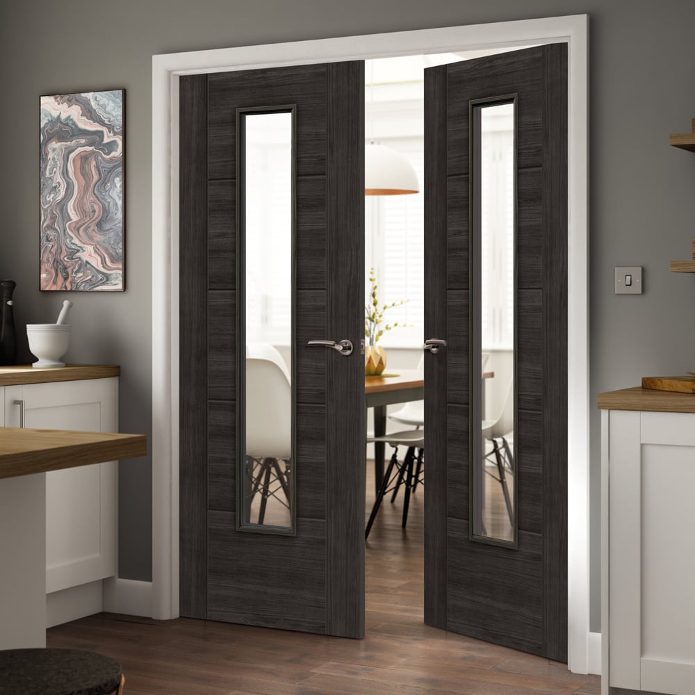 JB Kind Tigris Dark Grey Laminated Finished Glazed Internal Door 1981 x 838mm Image 2