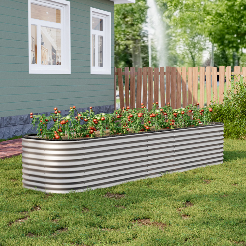 Living and Home Silver Oval Galvanised Steel Raised Garden Bed 320 x 56cm Image 8