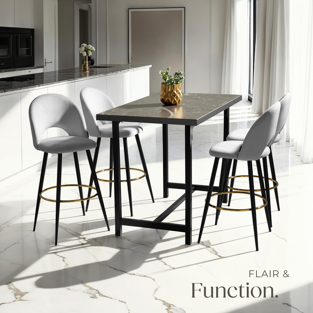 tectake Rachel Light Grey and Black Bar Stool Set of 4 Image 6