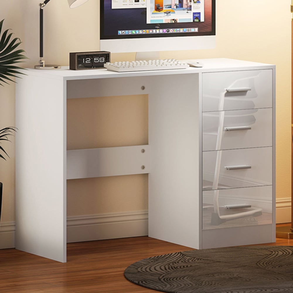 HOMCOM 4 Drawer High Gloss Computer Desk Image 1