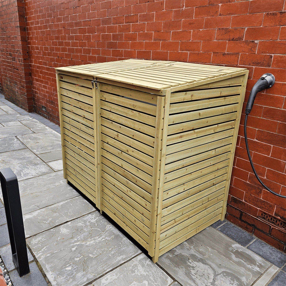 Samuel Alexander 134 x 122cm Large Wooden Double Wheelie Bin Shed Image 7