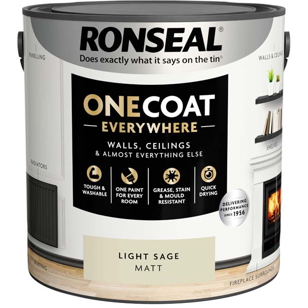 Ronseal One Coat Everywhere Light Sage Matt Interior Paint 2.5L Image 2