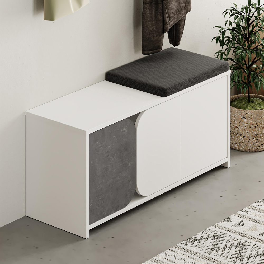 Decortie Moni 3 Door White and Retro Grey Shoe Cabinet with Coat Hanger Hook Image 4