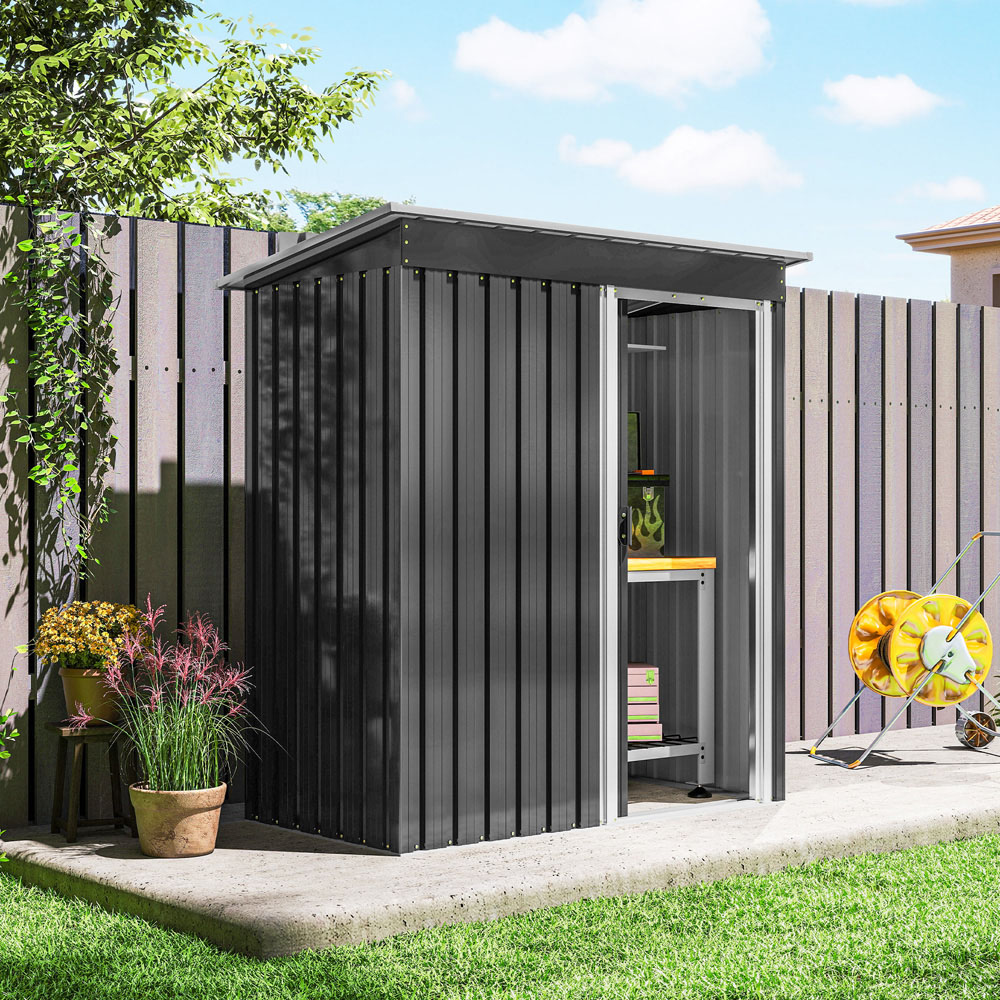 Outsunny 5 x 3ft Black Metal Pent Garden Shed Image 4