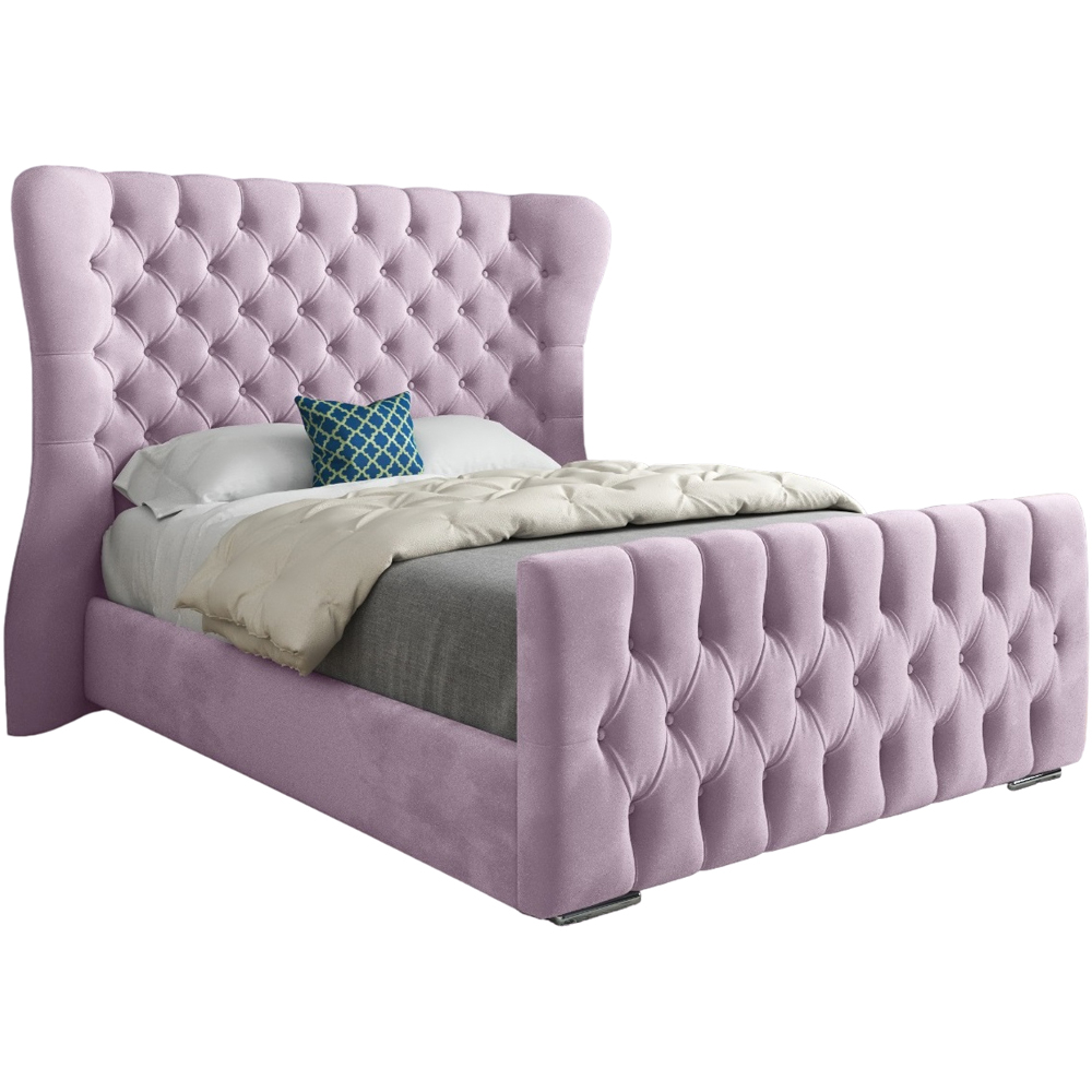Parma Small Double Pink Soft Velvet Upholstered Bed Frame with Curved Winged Headboard Image 2