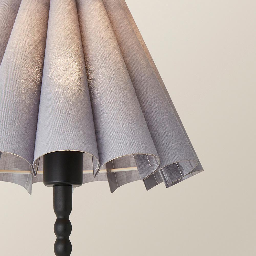 ValueLights Maeve Grey and Black Scallop Pleated Tapered Shade Bobbin Bobble Table Lamp and Bulb Image 3
