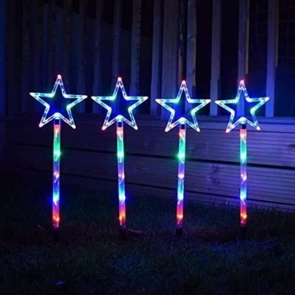 Marco Paul 4 Piece Multicoloured Christmas Star Stake Light Set Image 5