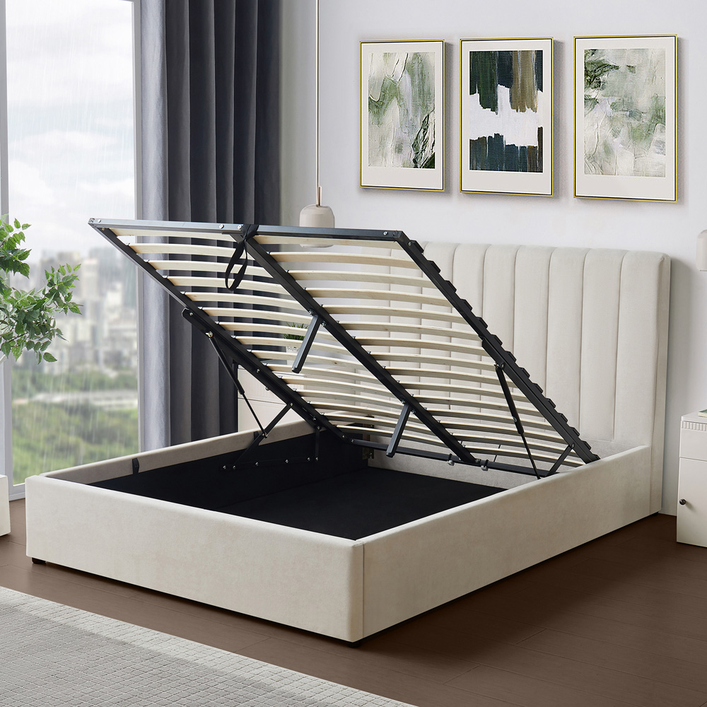 Brooklyn Evelynne Double Beige Linen Ottoman Bed Image 3