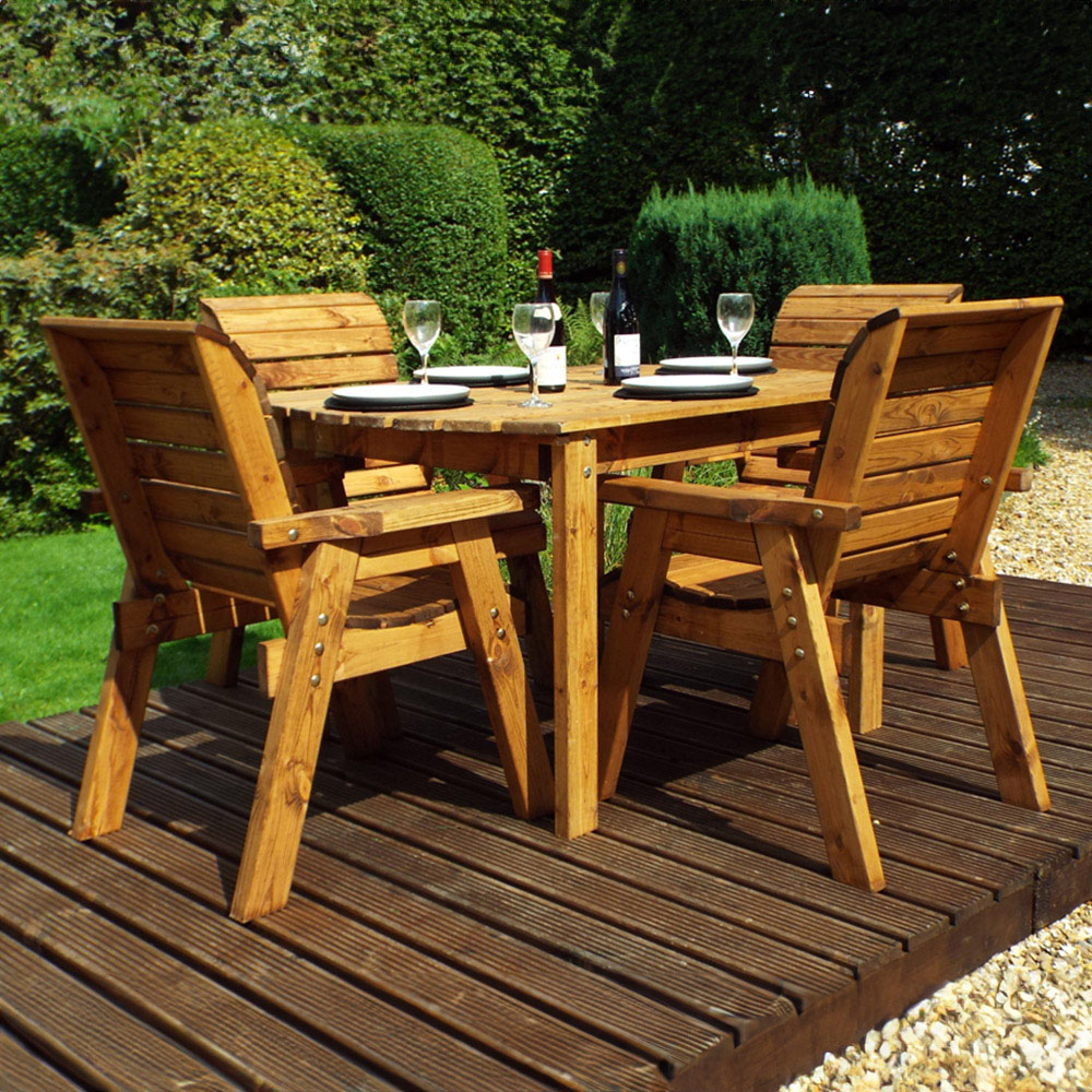 Charles Taylor Solid Wood 4 Seater Rectangle Outdoor Dining Set with Green Cushions Image 9