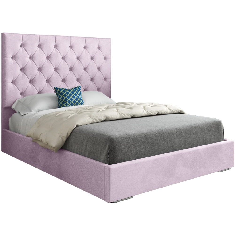 Alma Pink Double Velvet Upholstered Bed Frame with Chesterfield Headboard Image 2