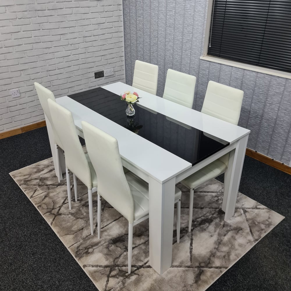 Portland Leather and Wood 6 Seater Dining Set White Image 6