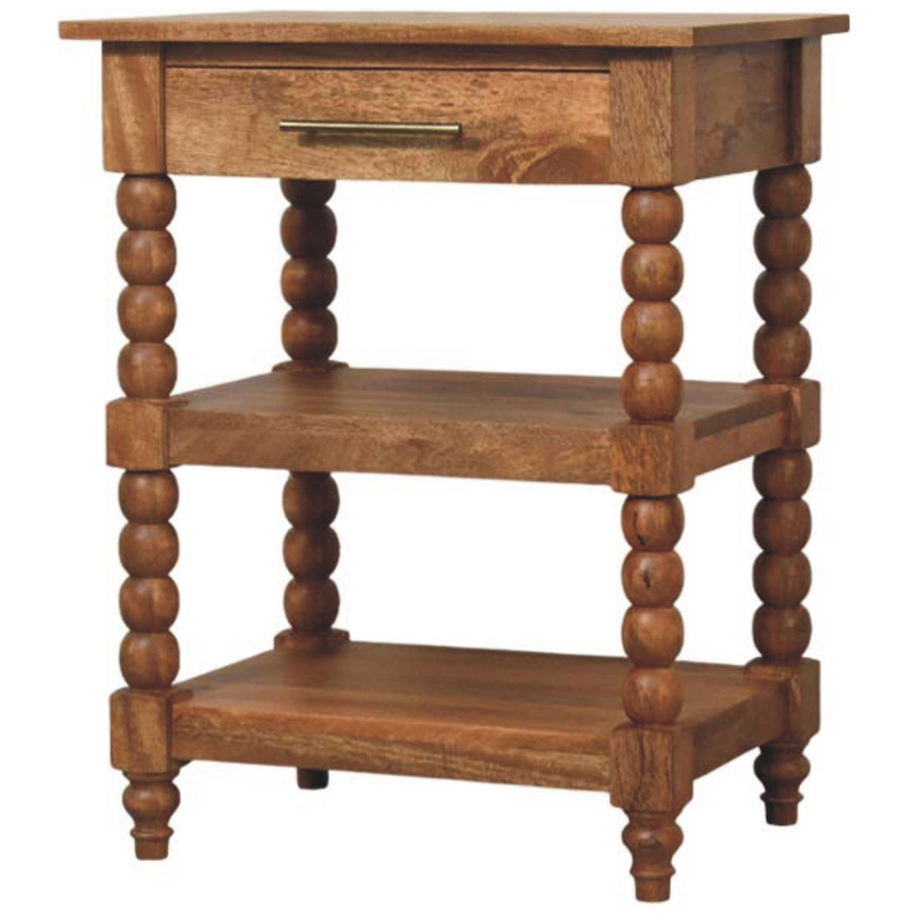 Artisan Furniture Barley Golden Teak Single Drawer 2 Shelf Solid Wood Twist Side Table Image 4