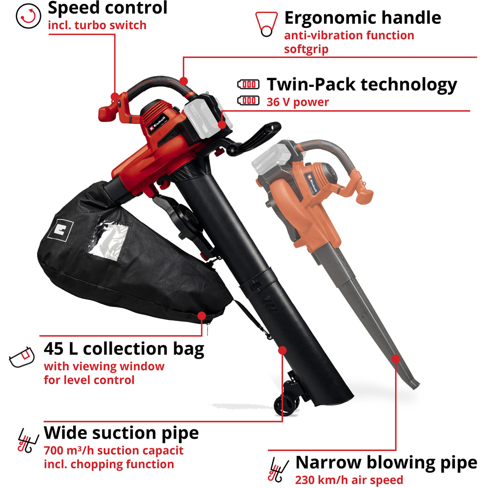 Einhell Power X-Change GE-CL 36/230 Li E -Solo Cordless Leaf Vacuum Image 9