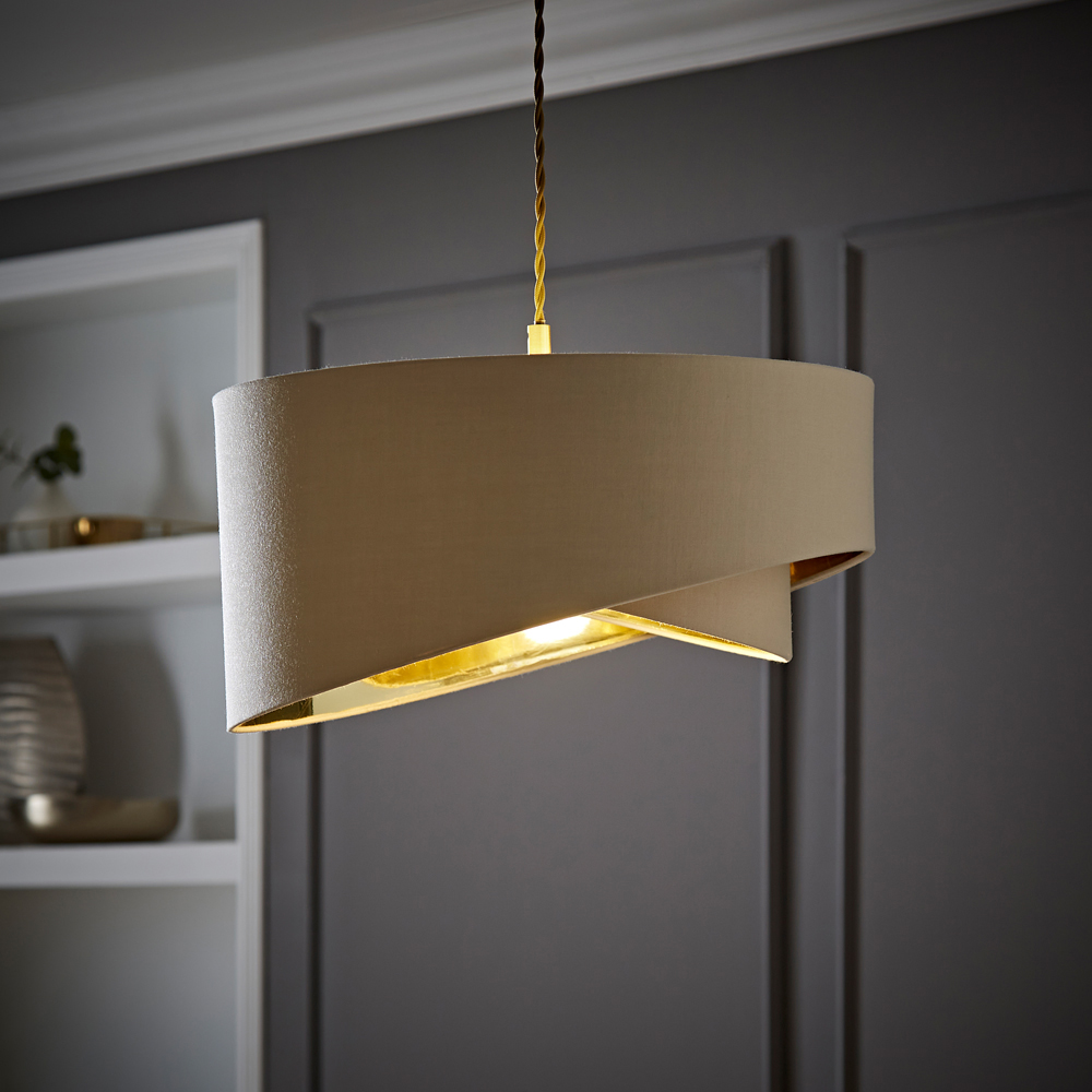 ValueLights Trekan 2 Layer Mink with Metallic Gold Inner Pendant Lamp Shade 40cm Image 6