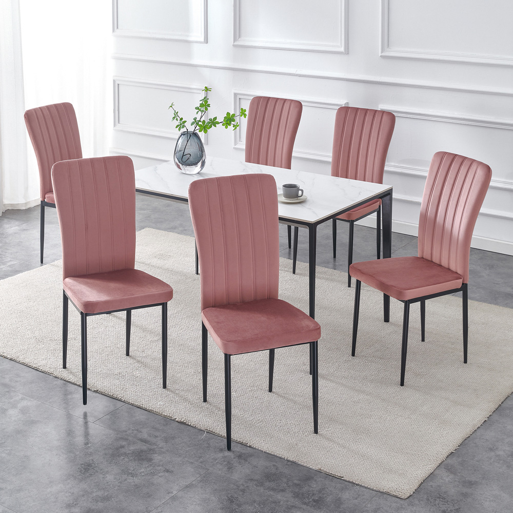 Elle Set of 6 Pink Velvet Effect Plush Padded Upholstered Dining Chair Image 7
