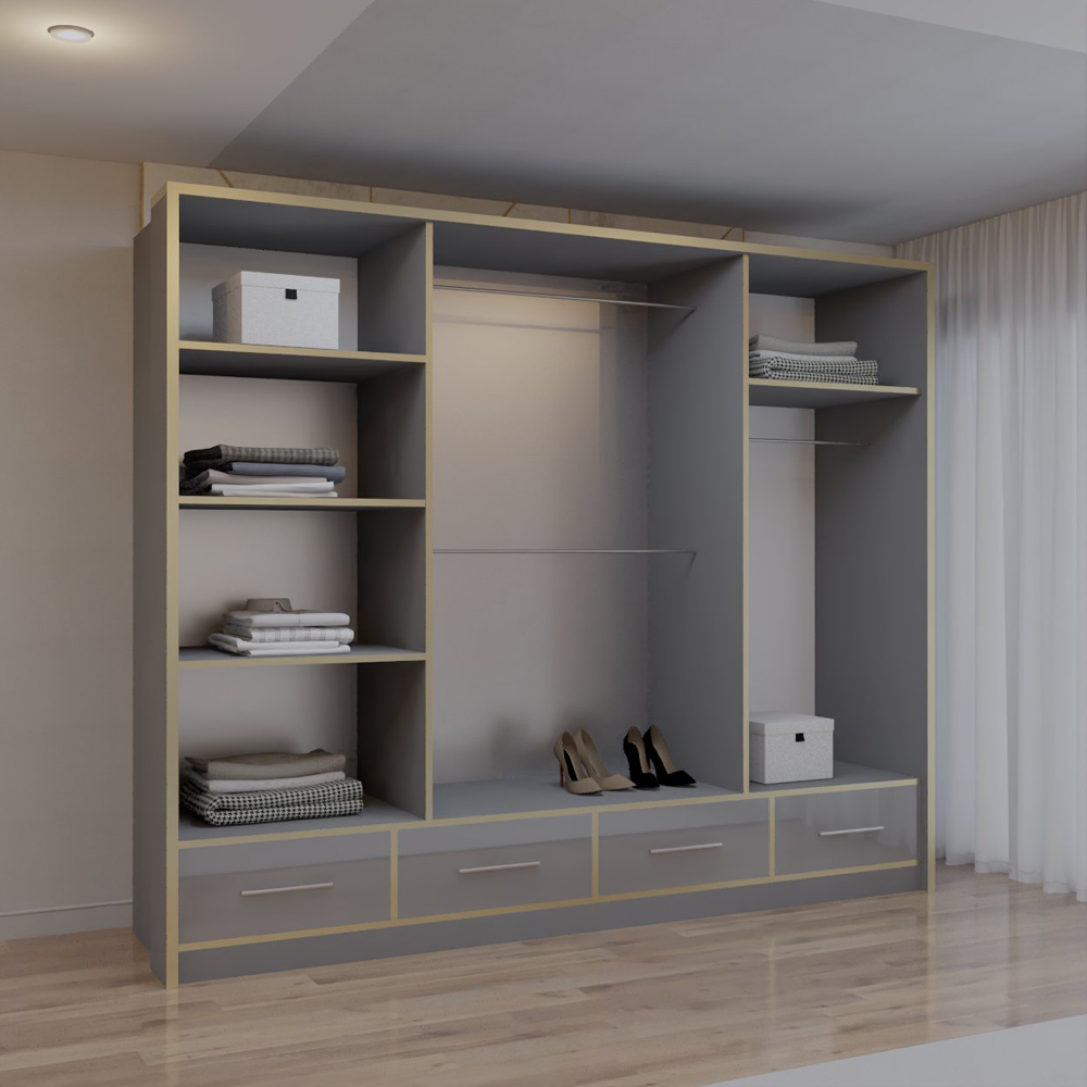 Sliding Wardrobes 4U 2 Sliding Door Grey Modern Wide High Gloss Mirrored Wardrobe 253cm Image 4