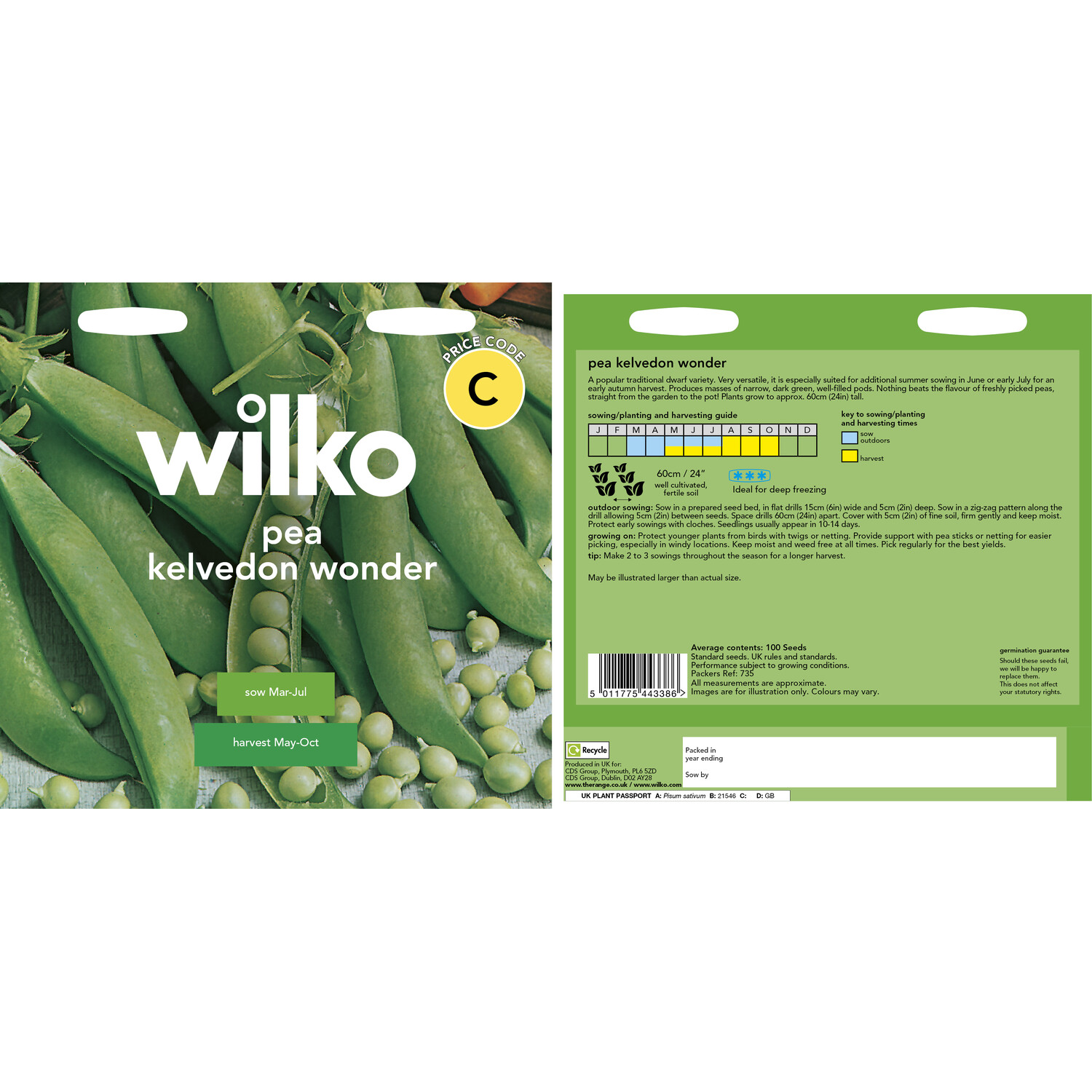 Wilko Pea Kelvedon Wonder Seeds Image 3