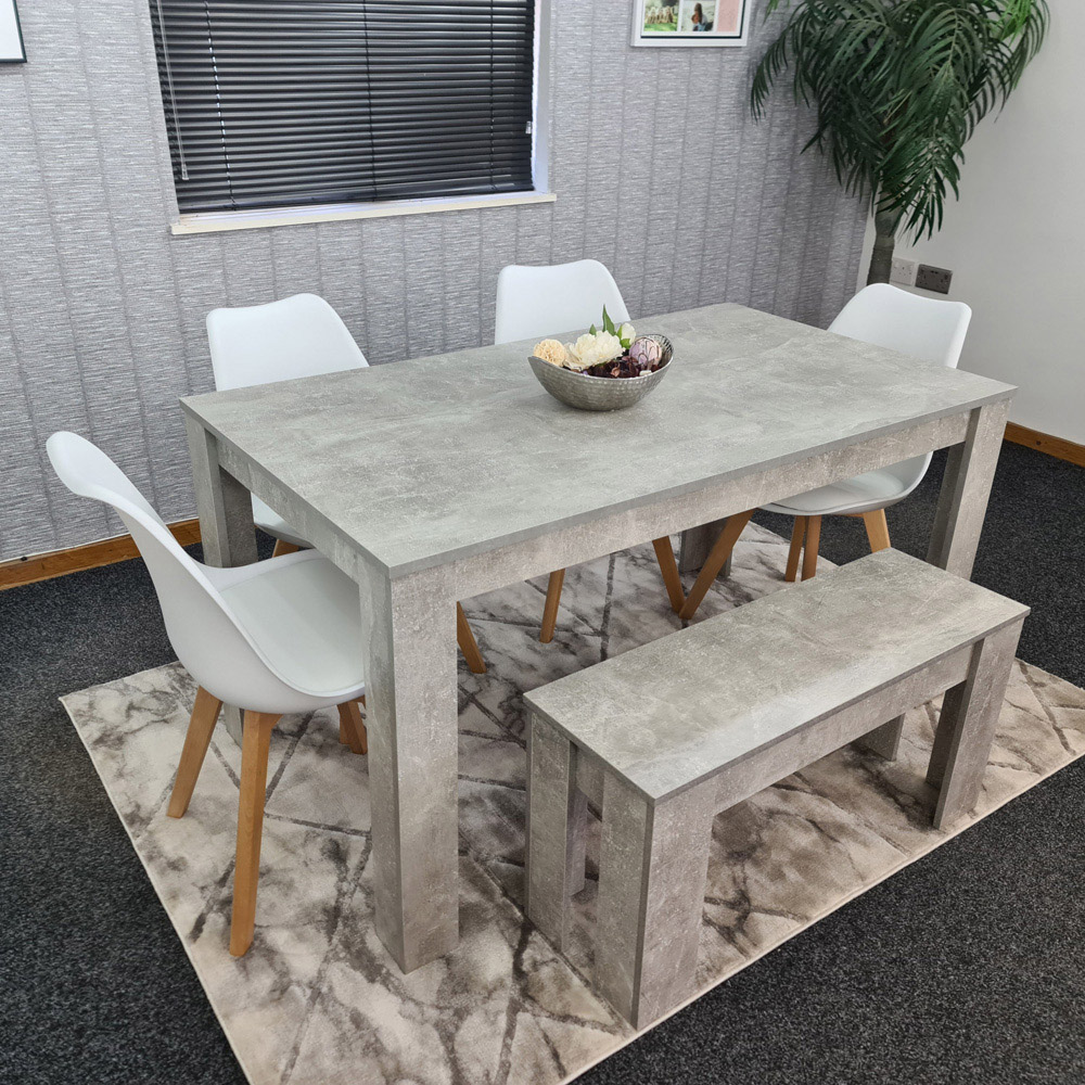 Portland Plastic Leather 6 Seater Dining Set Stone Grey and White Image 3