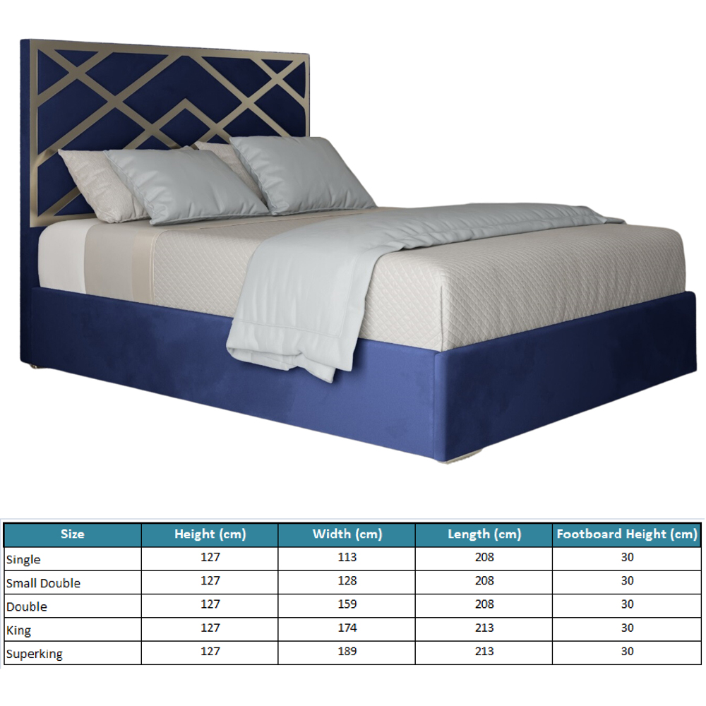 Mayfair Blue Super King Size Velvet Upholstered Metal Bed Frame with Panelled Headboard Image 7