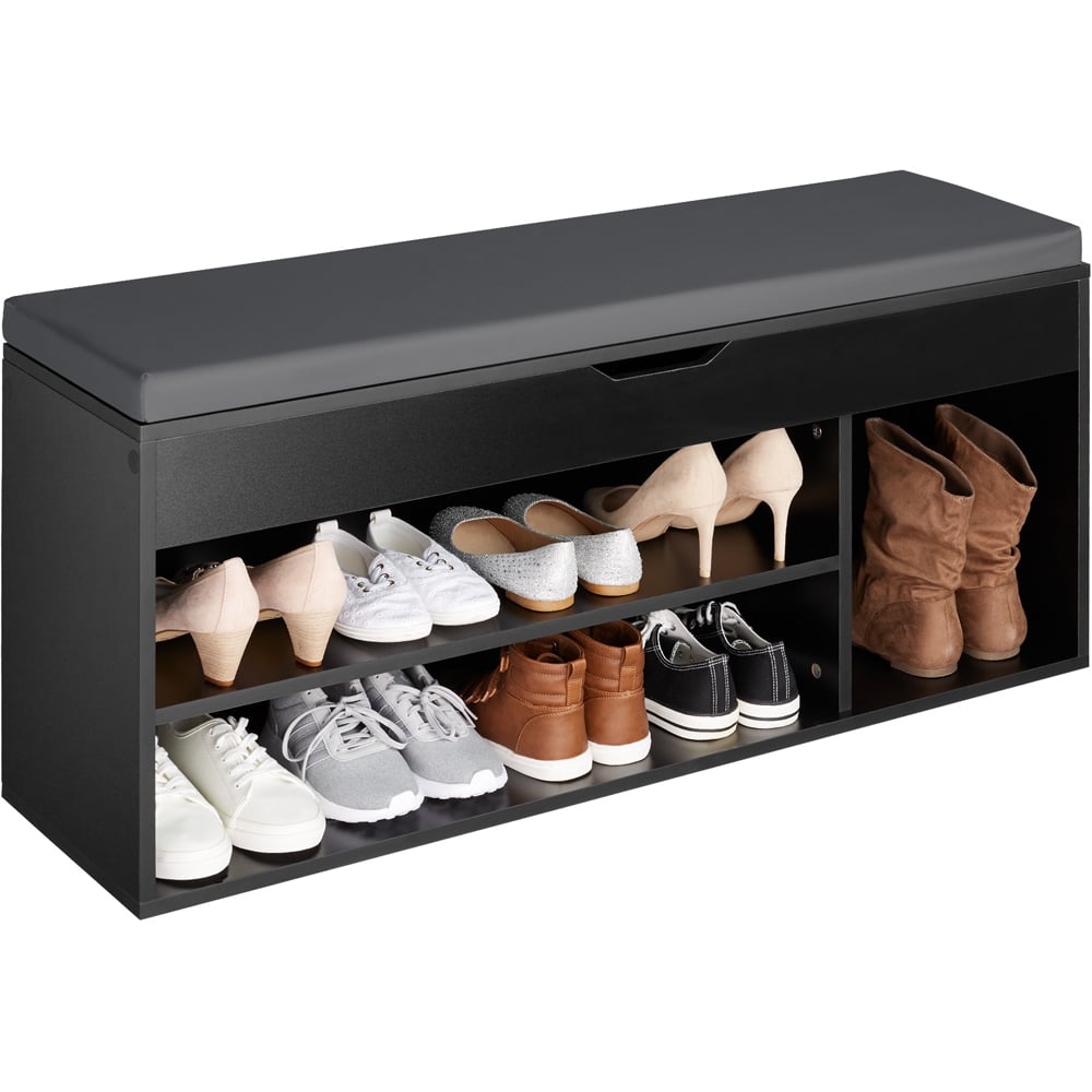 tectake Natalya 4 Compartment Black Shoe Bench with Soft Cushion Image 3