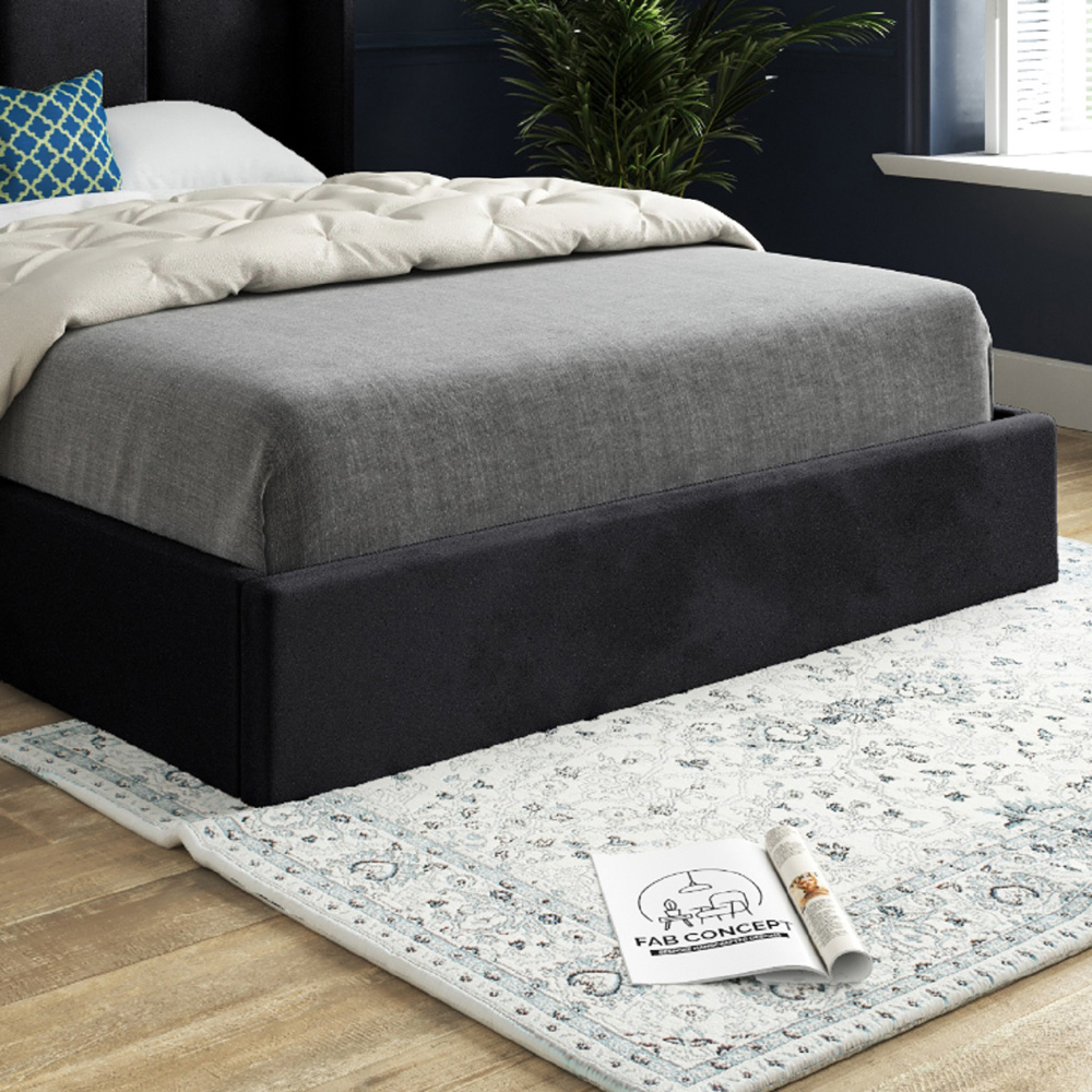 Quanta Double Black Soft Velvet Upholstered Bed Frame with Straight Winged Headboard Image 4