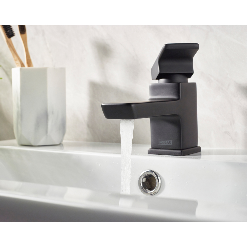 Bristan Cobalt Matt Black Basin Mixer Tap with Clicker Waste Image 4