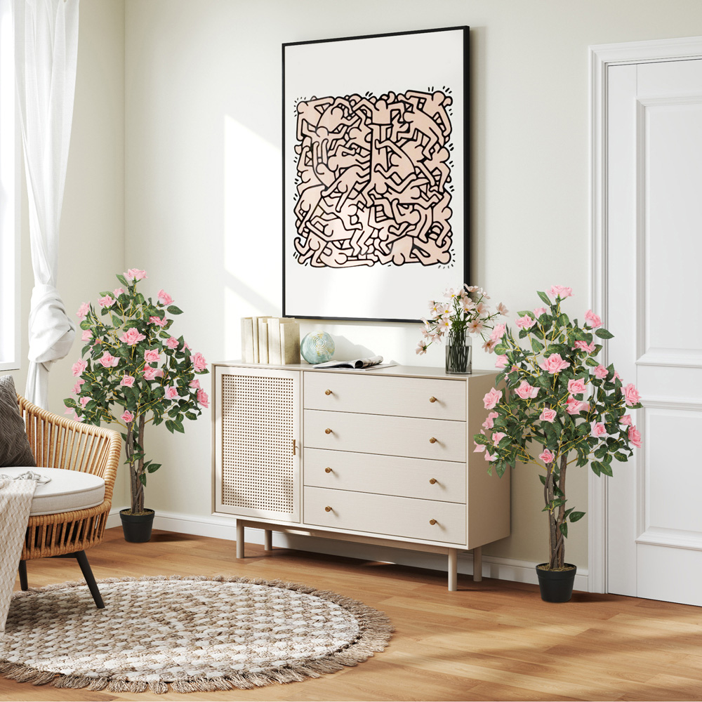 Portland Pink Rose Decorative Artificial Plant in Pot 2 Pack Image 2