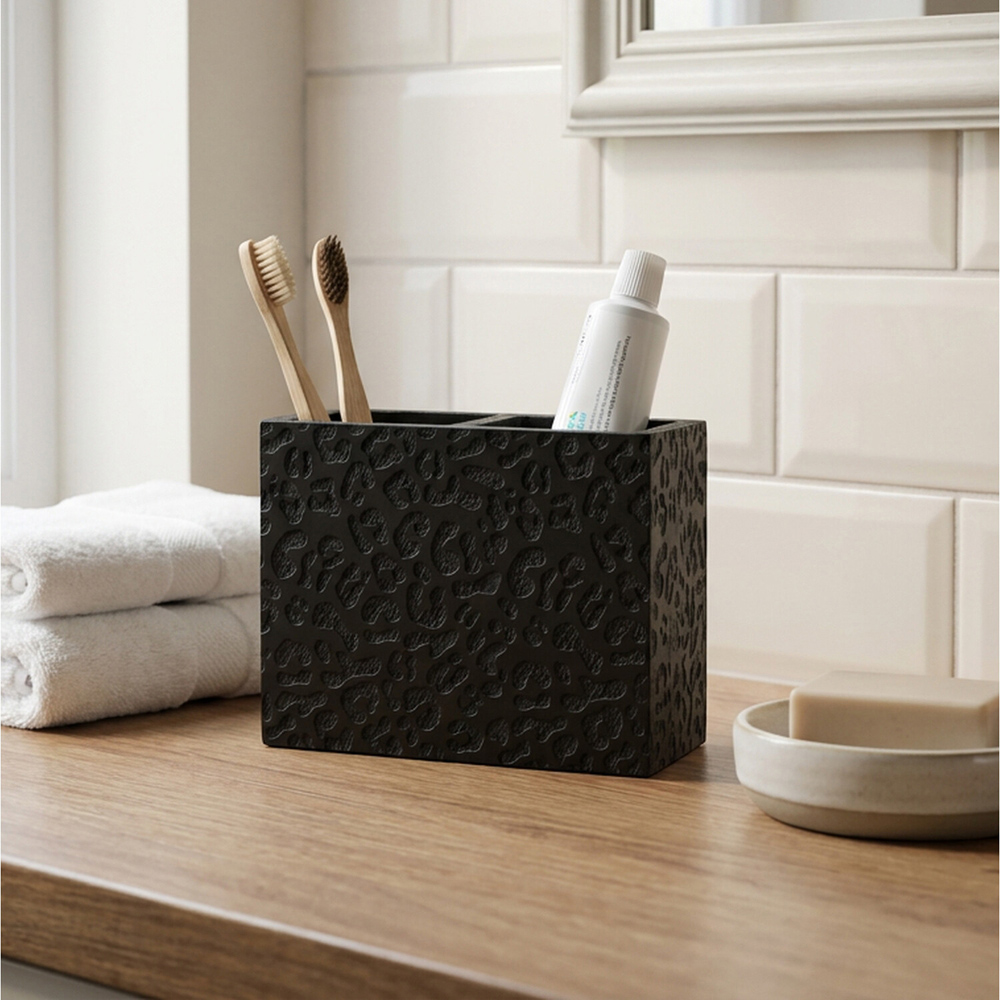 Noir Leopard Print Toothbrush Holder Black Image 2