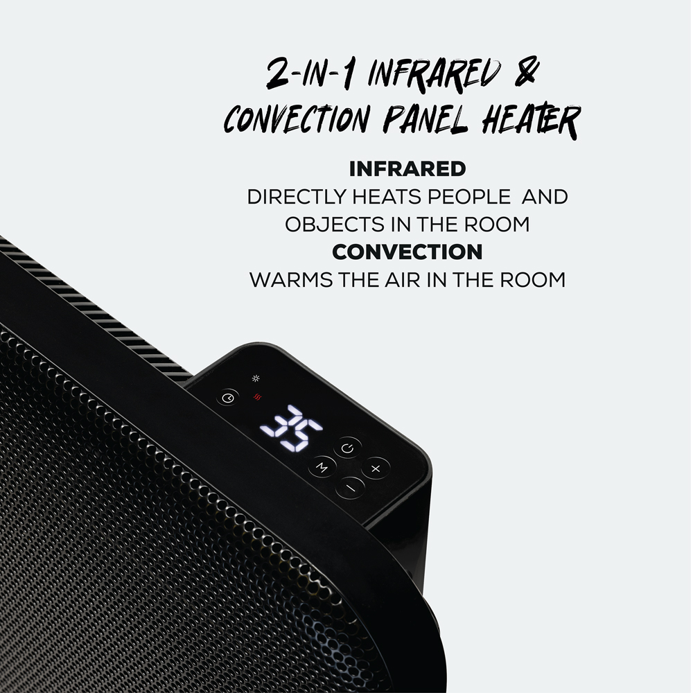 TCP Black 2 in 1 Infrared Convection Wall Mounted and Free Standing Heater 2000W Image 3