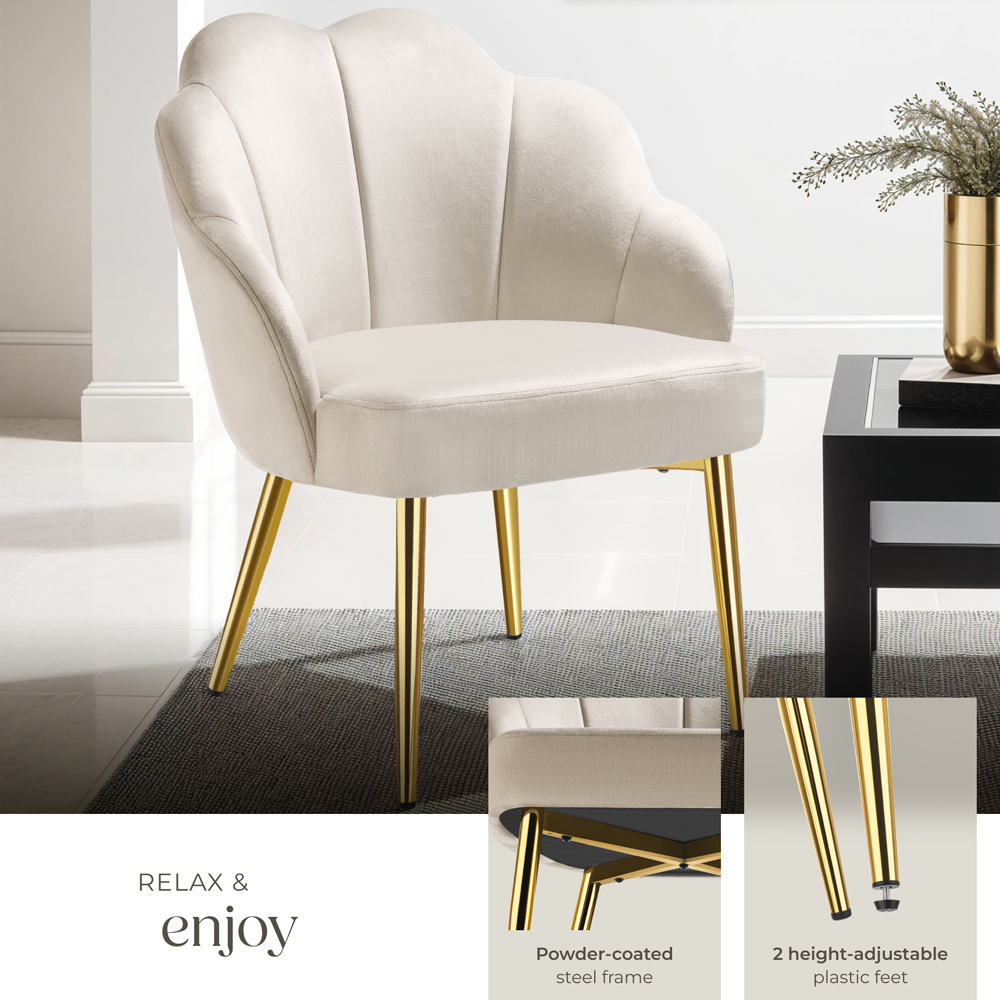 tectake Hellen Set of 2 Cream and Gold Shell Shaped Velvet Accent Chair Image 3