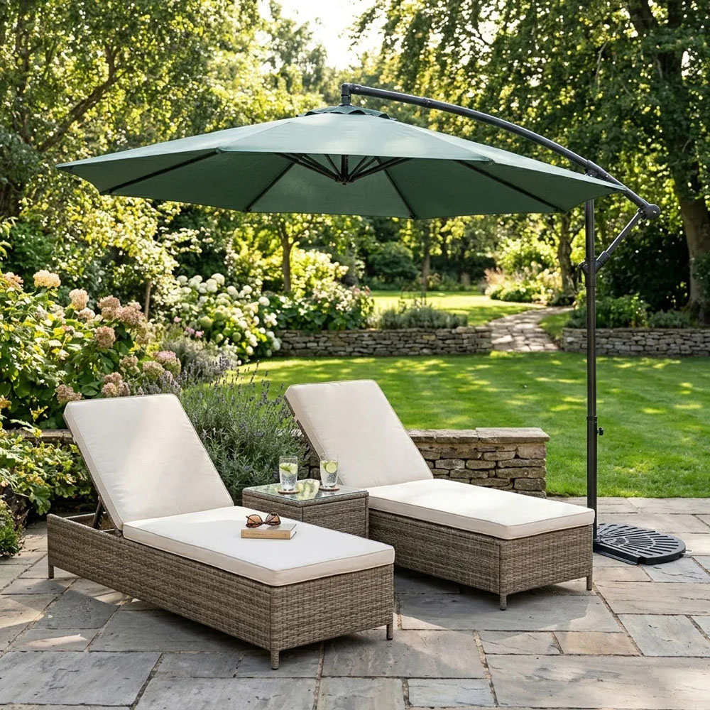 MonsterShop Green Cantilever Parasol with Half Fan Base 3m Image 2