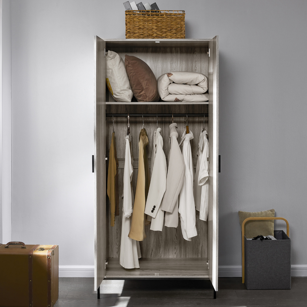 Vida Designs Brooklyn 2 Door Grey Industrial Wardrobe with Hanging Rail and Shelf Image 5