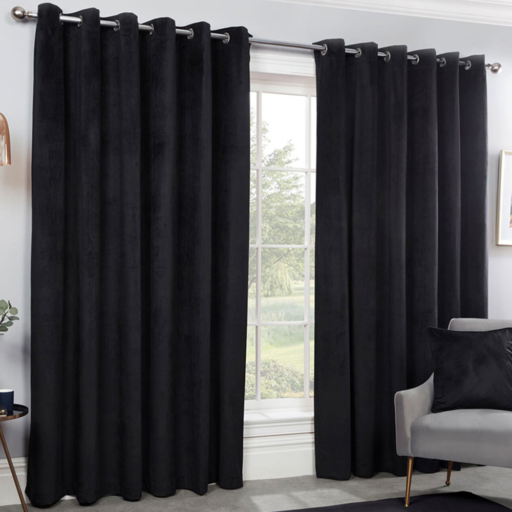 Divante Vermont Black Velvet Blackout Curtains 229cm Image 1