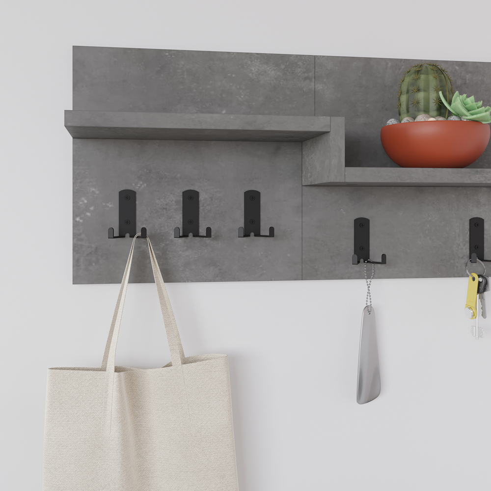 Decortie Harmon Single Shelf Retro Grey 5 Hook Wall Hanger Image 3