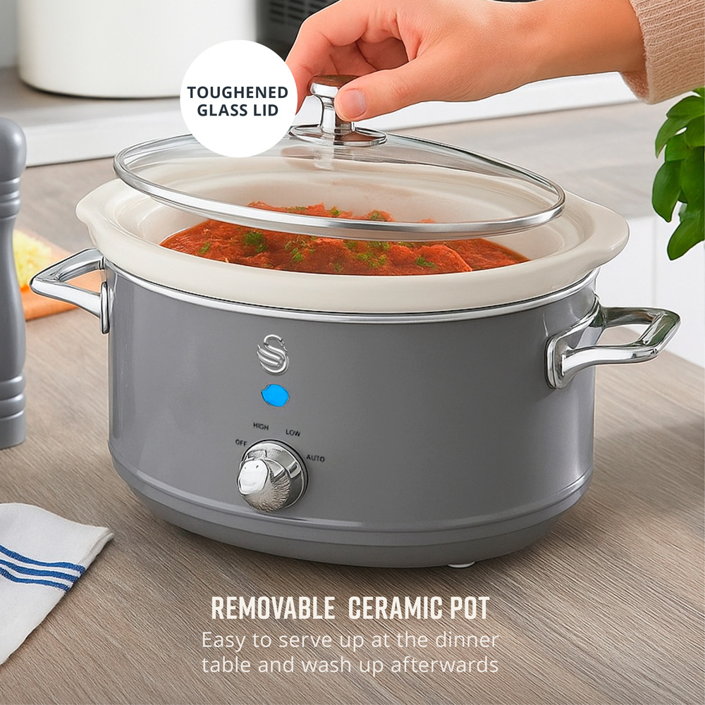 Swan SF17021GRN Retro Grey 3.5L Slow Cooker Image 5