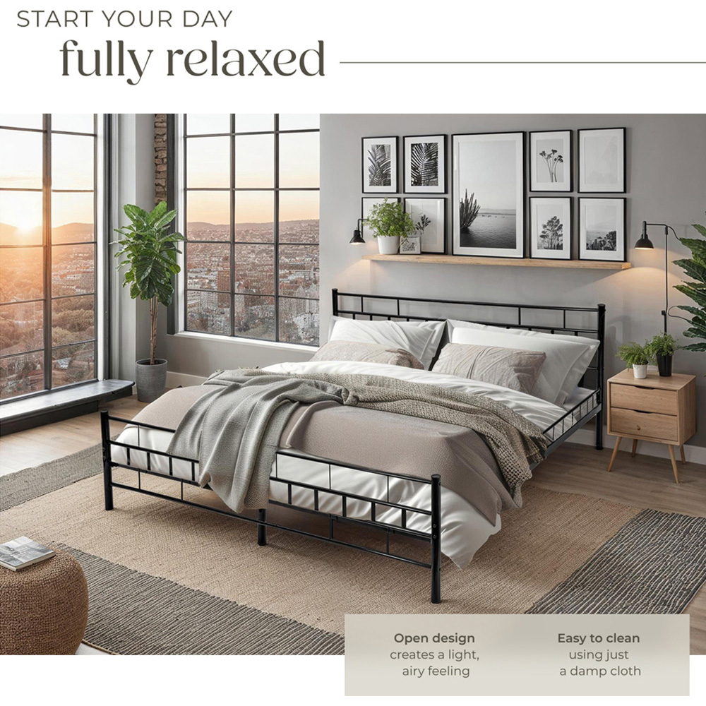 tectake Double Black Metal Bed Frame with Slatted Base Image 5