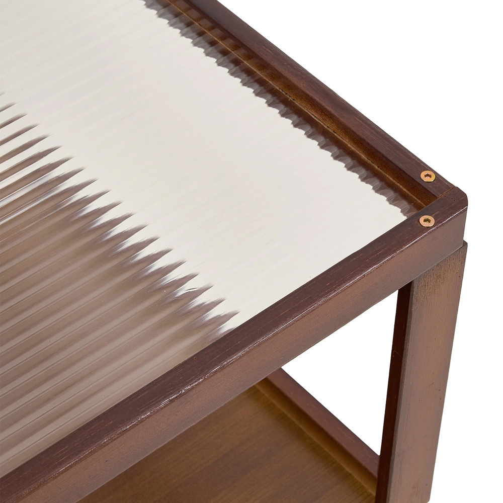 Living and Home 3-Tier Brown Bamboo Acrylic Top Side Table with Lockable Castors Image 6