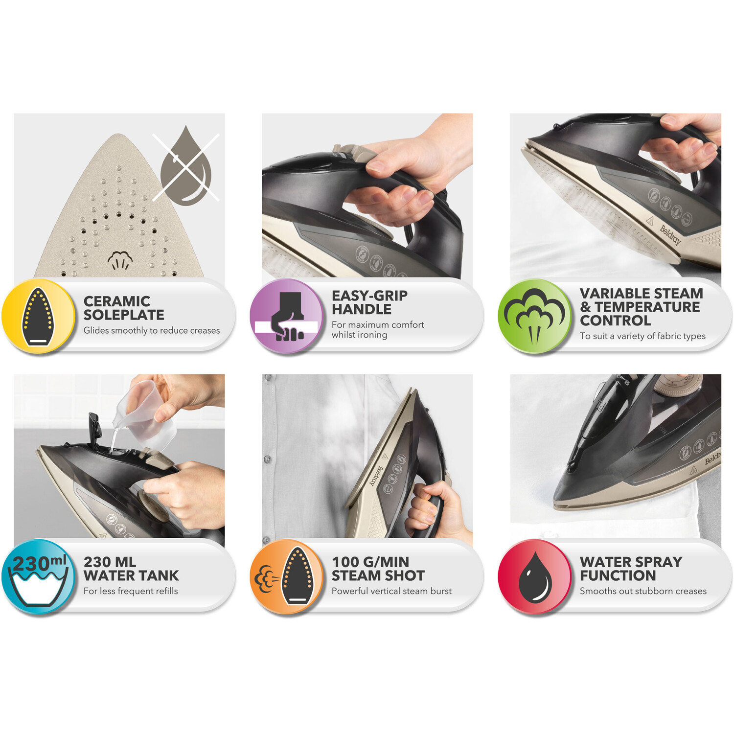 Beldray Steam Lite Iron Grey Image 2