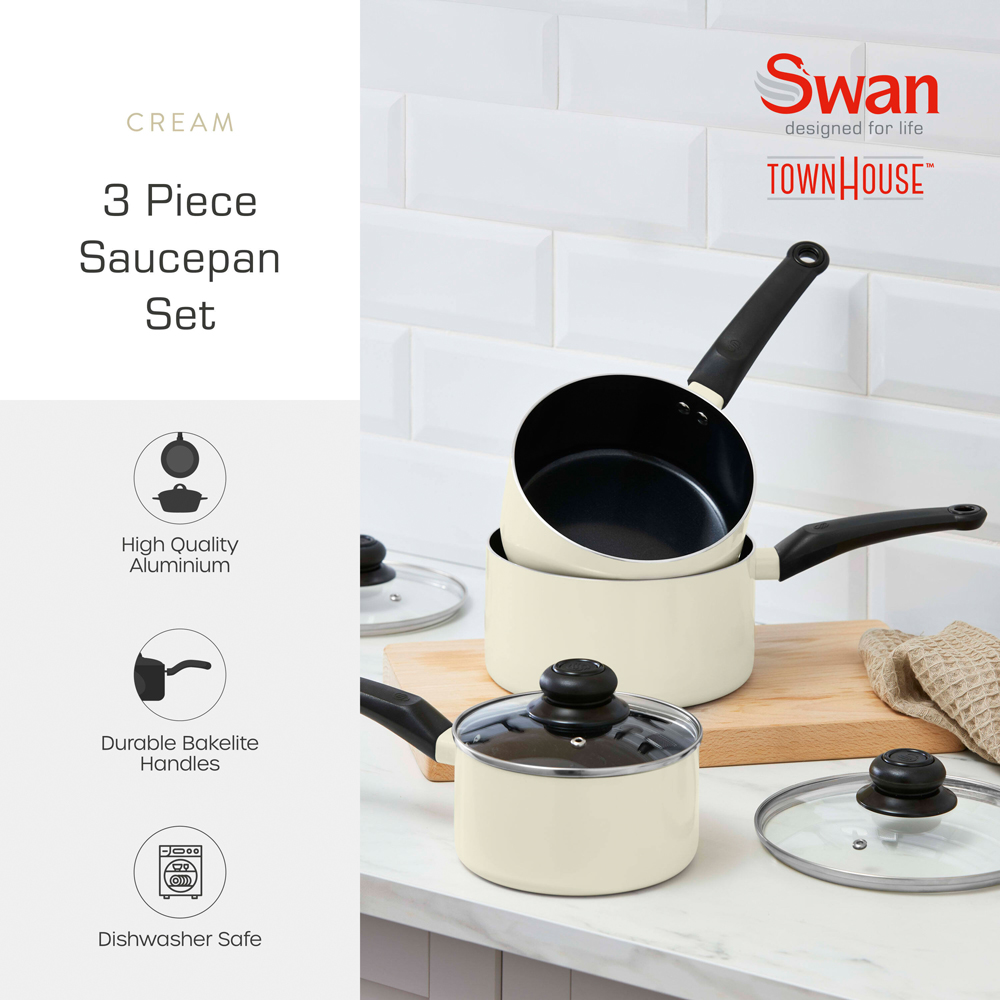 Swan Townhouse 3 Piece Cream Saucepan Set Image 3