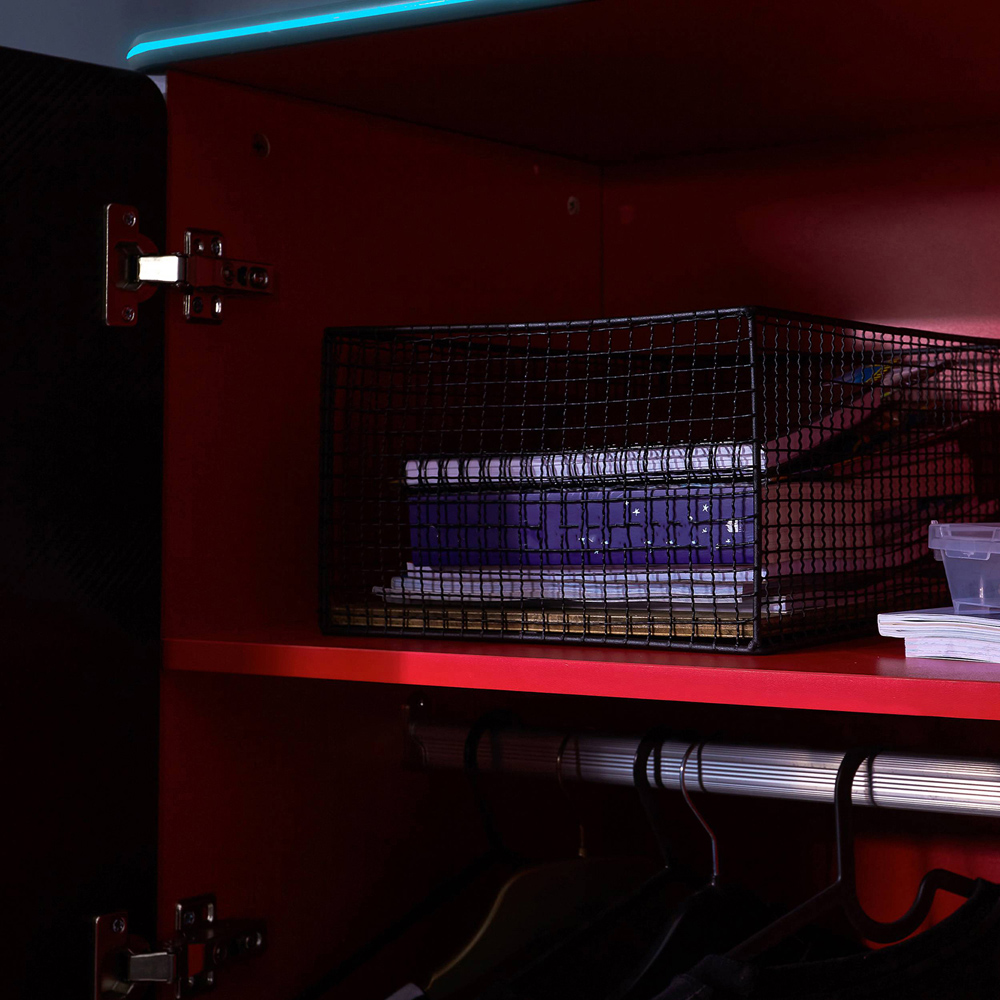 X Rocker Carbon-Tek 2 Door Grey and Red Wardrobe with Neo Fibre LED Lights Image 4