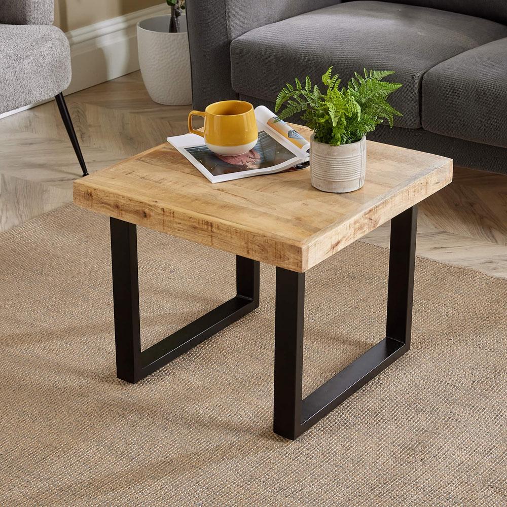 Home Source Cortez Mango Wood Rectangular Small Coffee Table with Iron Legs Image 5