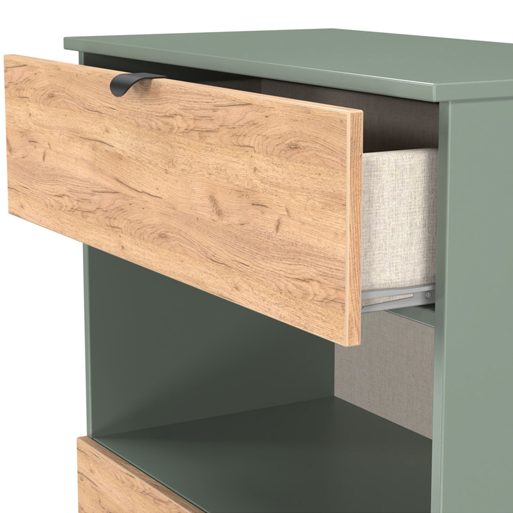 Crowndale Bora 2 Drawer Single Shelf Gold Oak and Reed Green Storage Unit Image 5