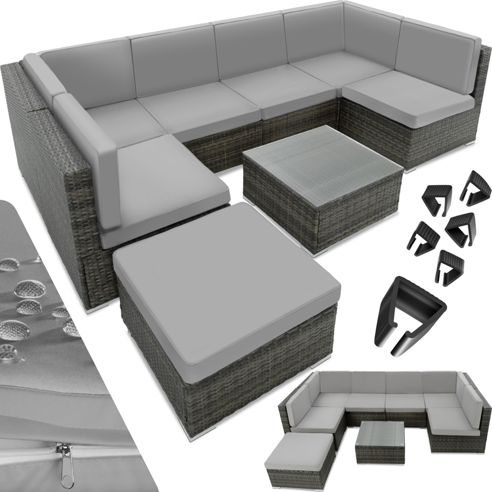 tectake Venice 7 Seater Grey Garden Sofa Set with Thick Cushions Image 2