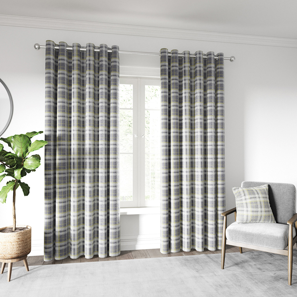 Helena Springfield Harriet Woven Lined Chartreuse and Grey Curtains 229 x 183cm Image 4