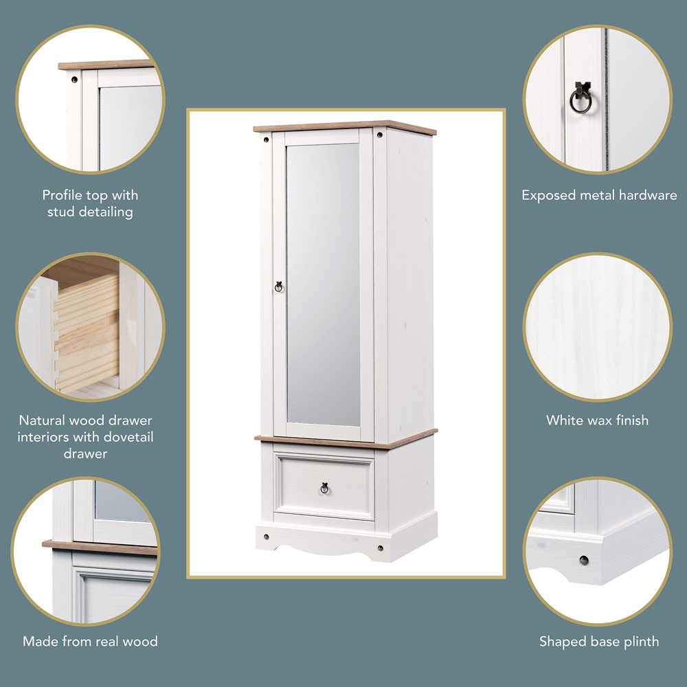 Core Products Corona Single Drawer Single Mirrored Door White Armoire Image 5